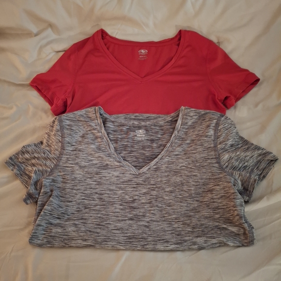 Athletic Set Of 2 Women's V-Neck Tops - Red and Heathered Gray - Picture 1 of 9